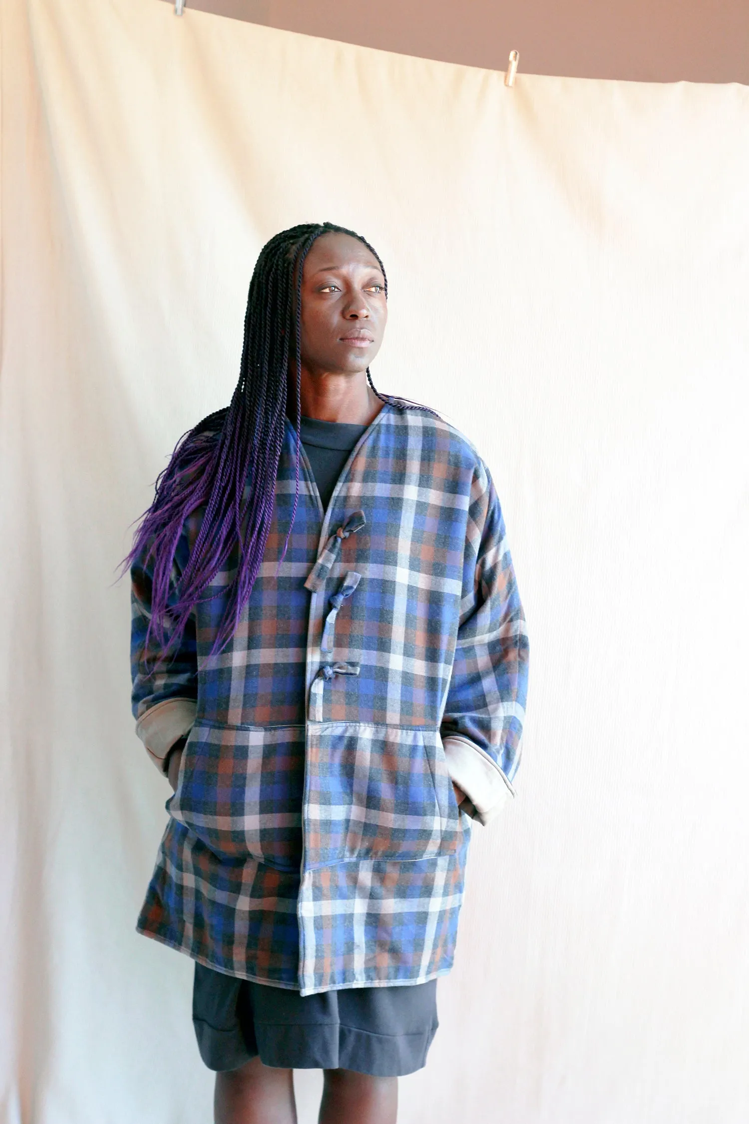 Padded Coat in Checked Blue Flannel