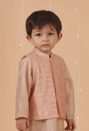 Peach Check Chanderi Nehru Jacket