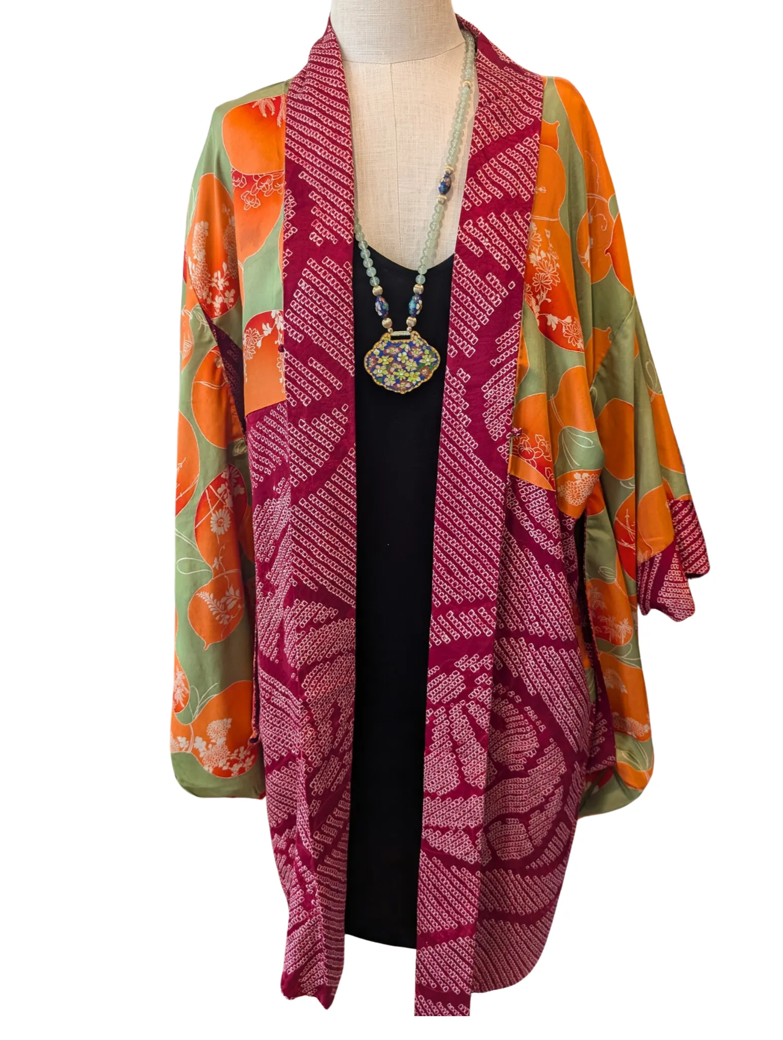 "CRIMSON SHIBORI" reversible haori jacket
