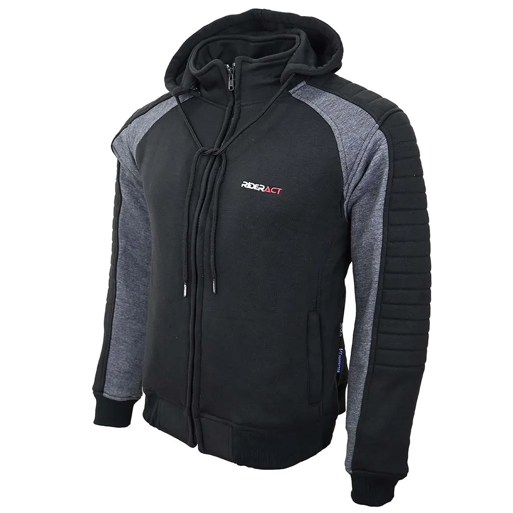 RIDERACT® Mens Motorcycle Hoodie Grey Black Hoodie Warden Reinforced