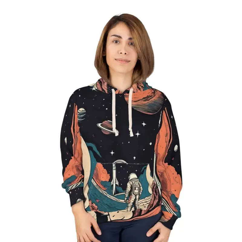 Rocket Unisex Pullover Hoodie with Astronaut in Space