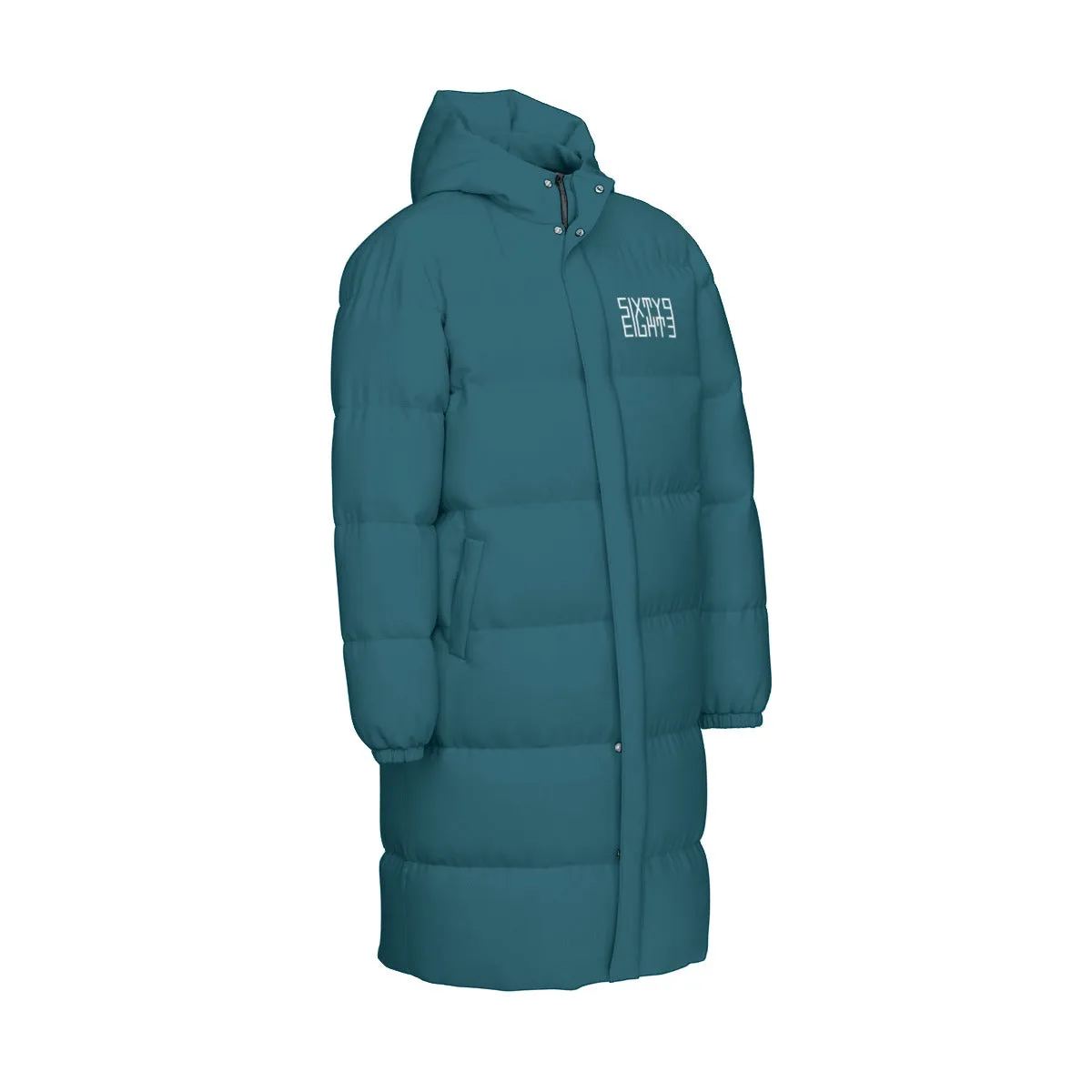 Sixty Eight 93 Logo White Dark Teal Unisex Long Puff Jacket
