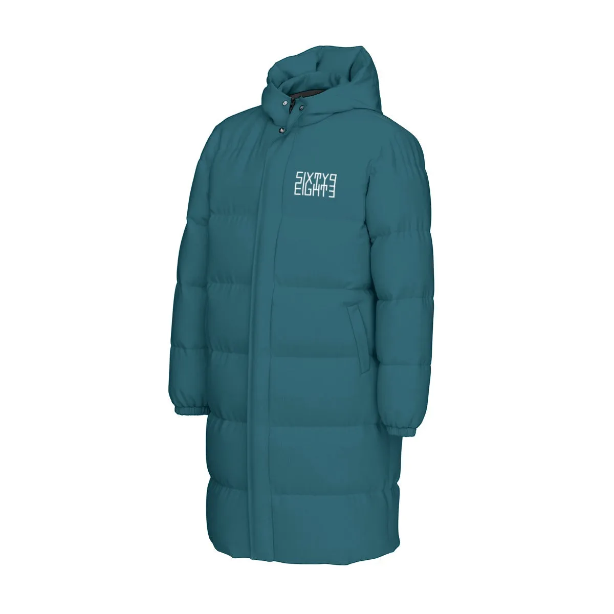 Sixty Eight 93 Logo White Dark Teal Unisex Long Puff Jacket