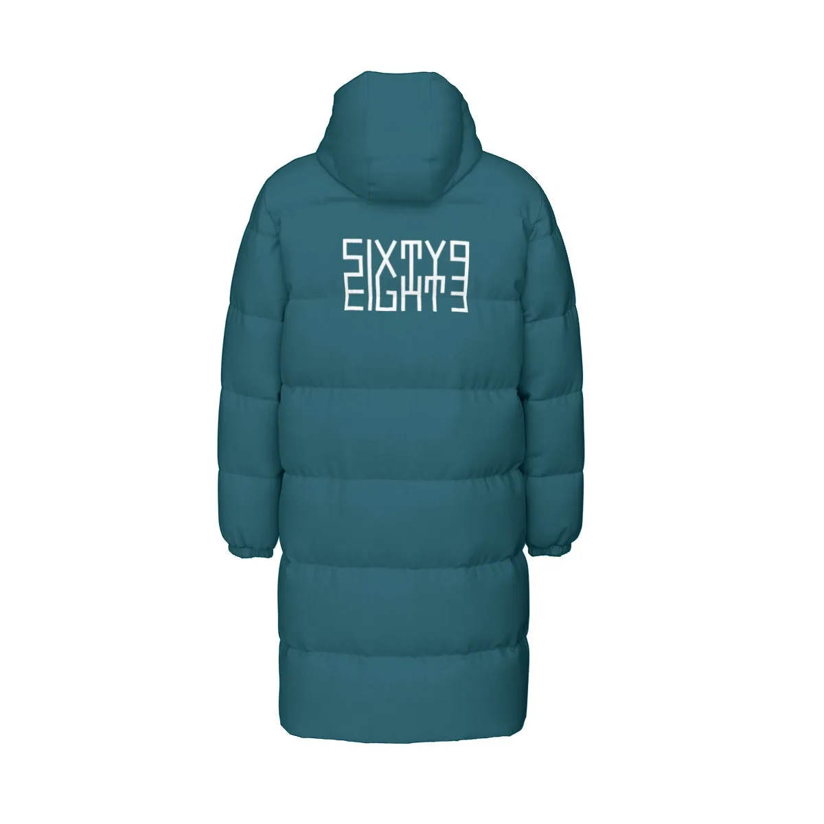 Sixty Eight 93 Logo White Dark Teal Unisex Long Puff Jacket