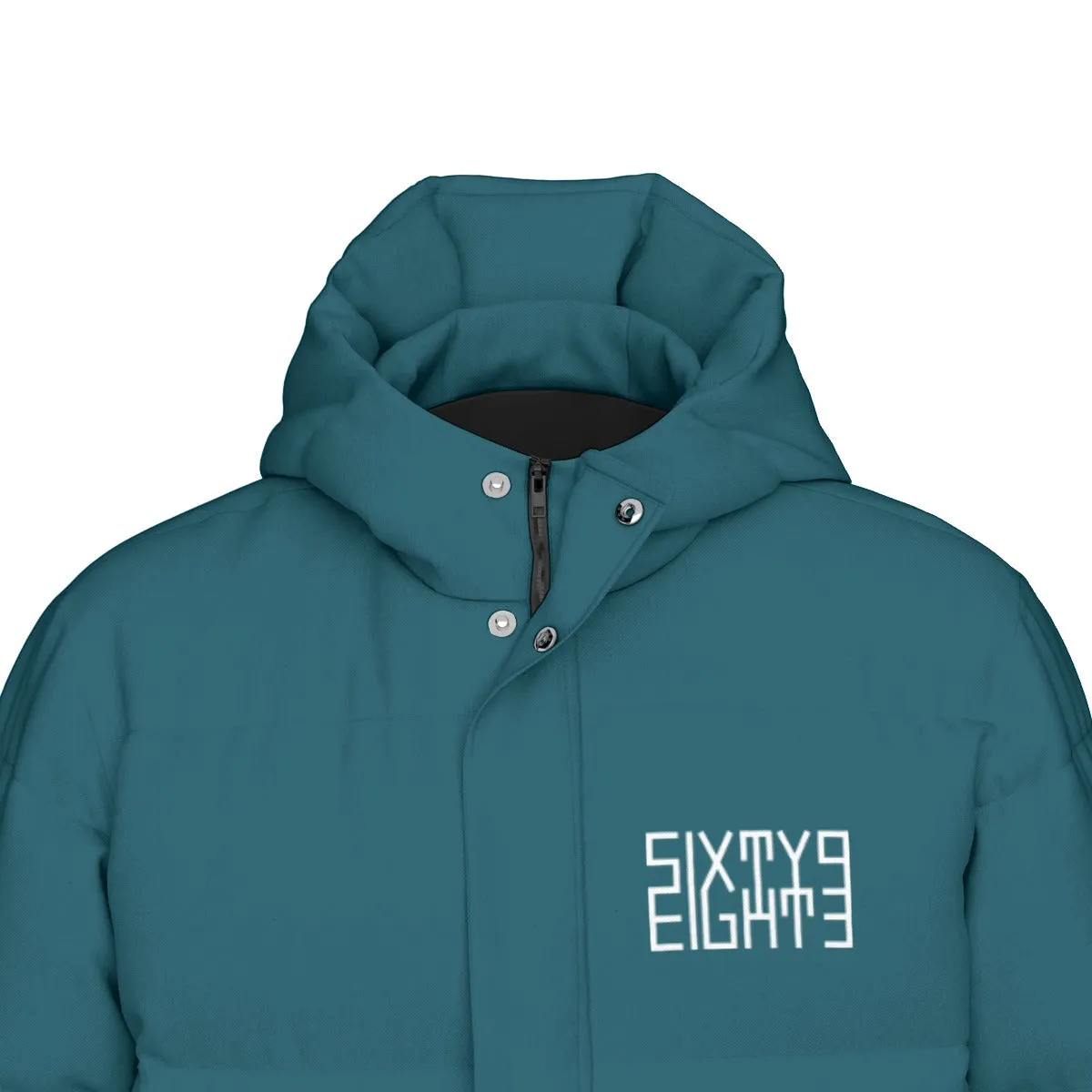 Sixty Eight 93 Logo White Dark Teal Unisex Long Puff Jacket