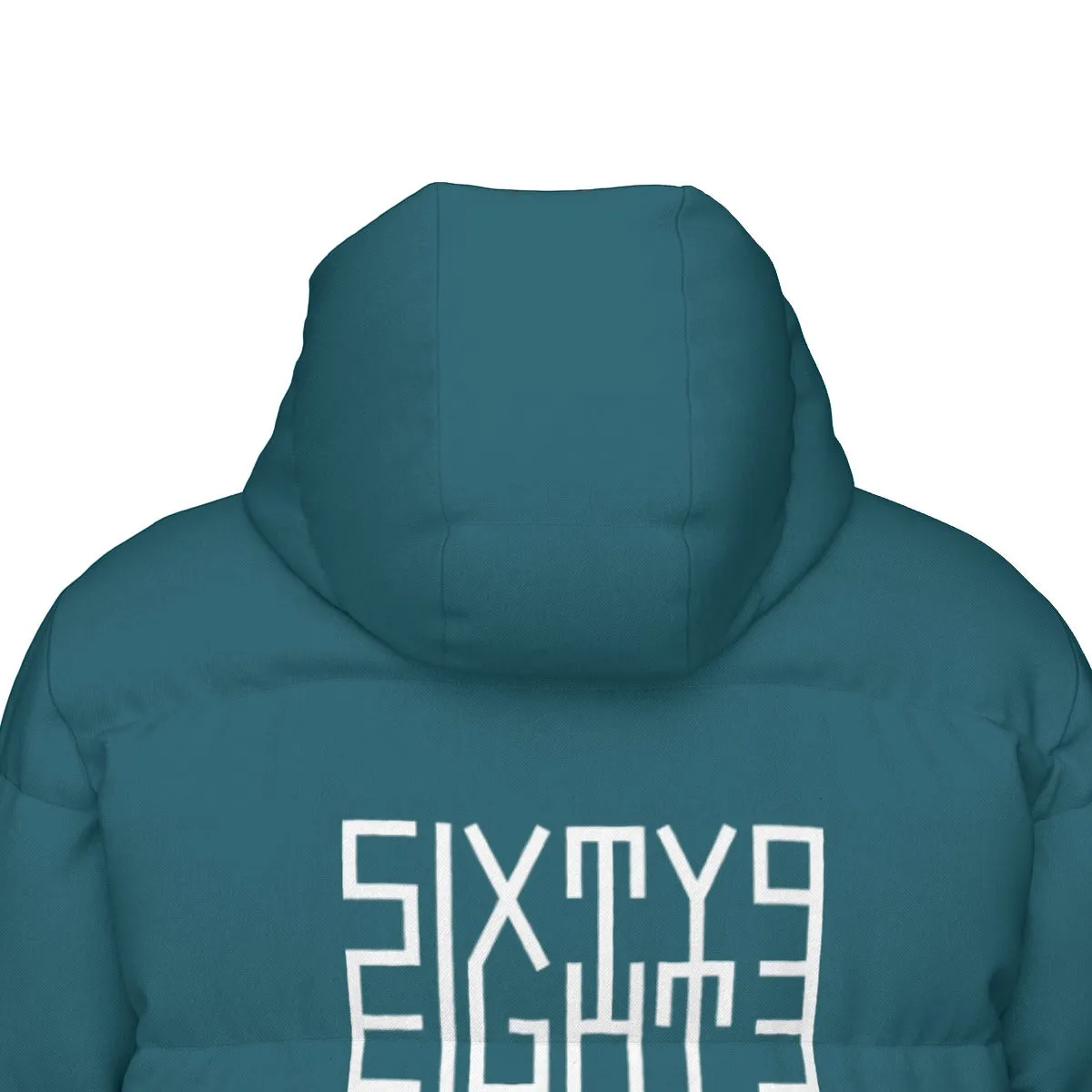 Sixty Eight 93 Logo White Dark Teal Unisex Long Puff Jacket