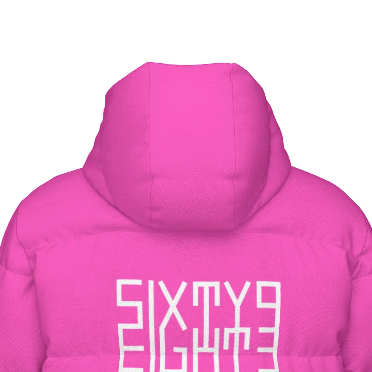 Sixty Eight 93 Logo White Fuchsia Unisex Long Puff Jacket