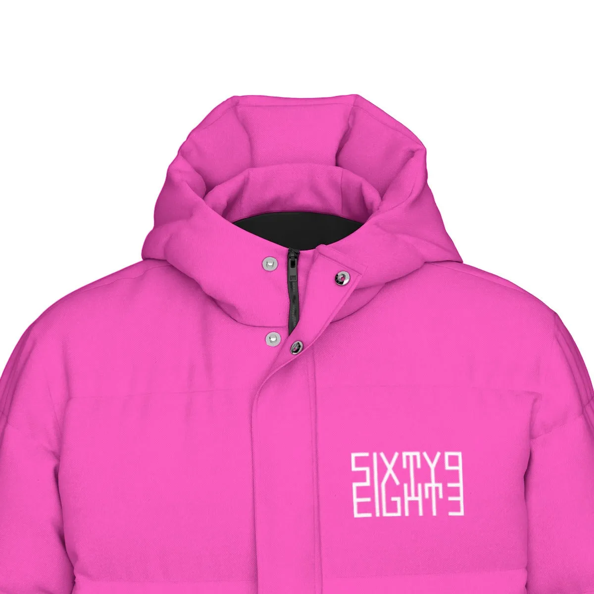 Sixty Eight 93 Logo White Fuchsia Unisex Long Puff Jacket