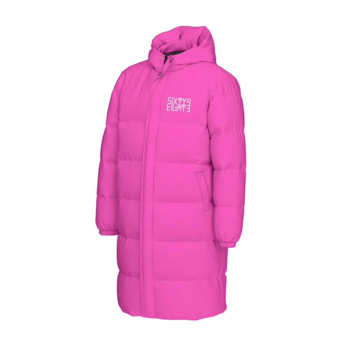 Sixty Eight 93 Logo White Fuchsia Unisex Long Puff Jacket
