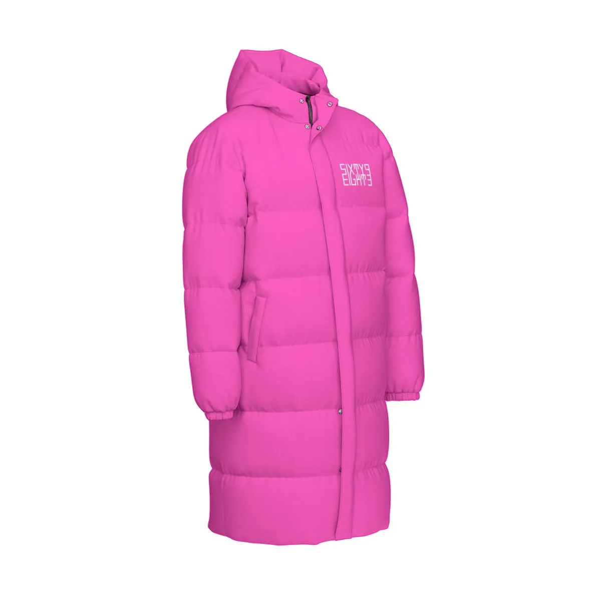 Sixty Eight 93 Logo White Fuchsia Unisex Long Puff Jacket