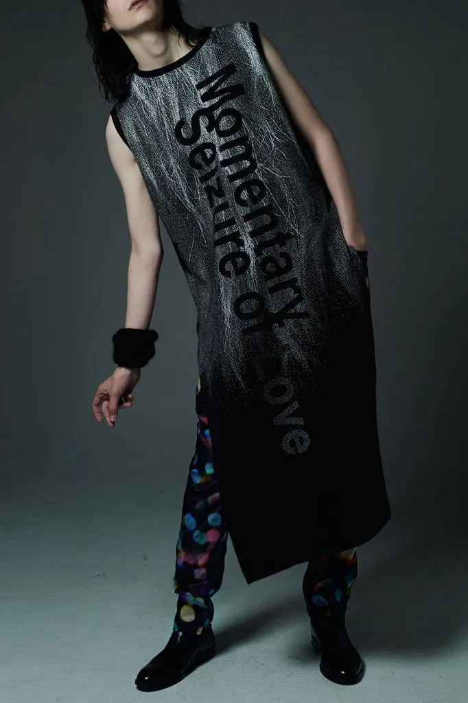 Slade Collection- Fur and Slogan Knitted Jacquard Long Vest Top