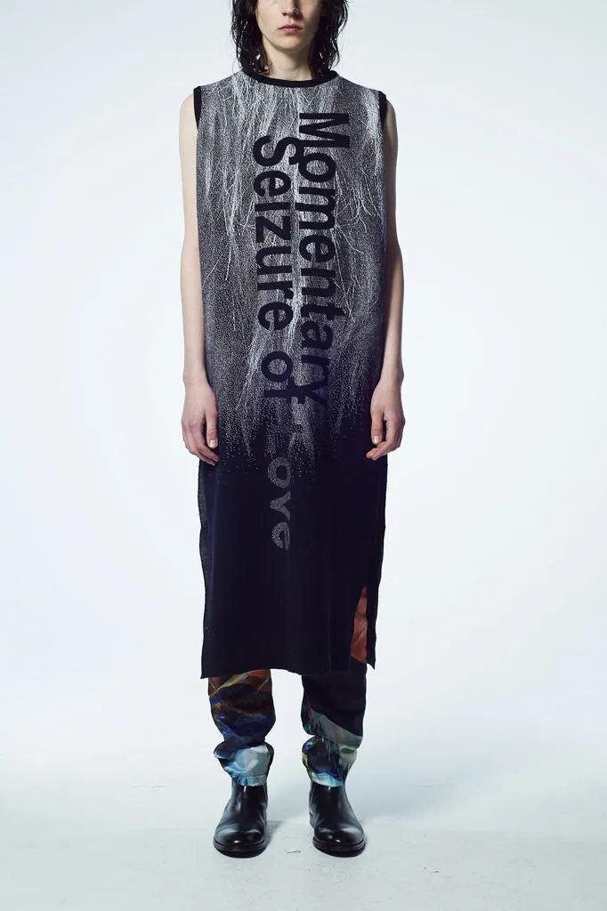Slade Collection- Fur and Slogan Knitted Jacquard Long Vest Top