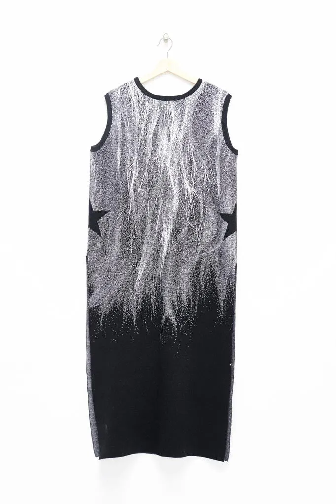 Slade Collection- Fur and Slogan Knitted Jacquard Long Vest Top