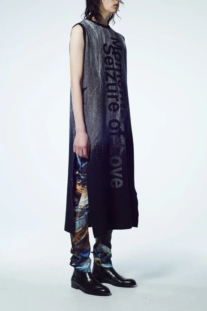 Slade Collection- Fur and Slogan Knitted Jacquard Long Vest Top