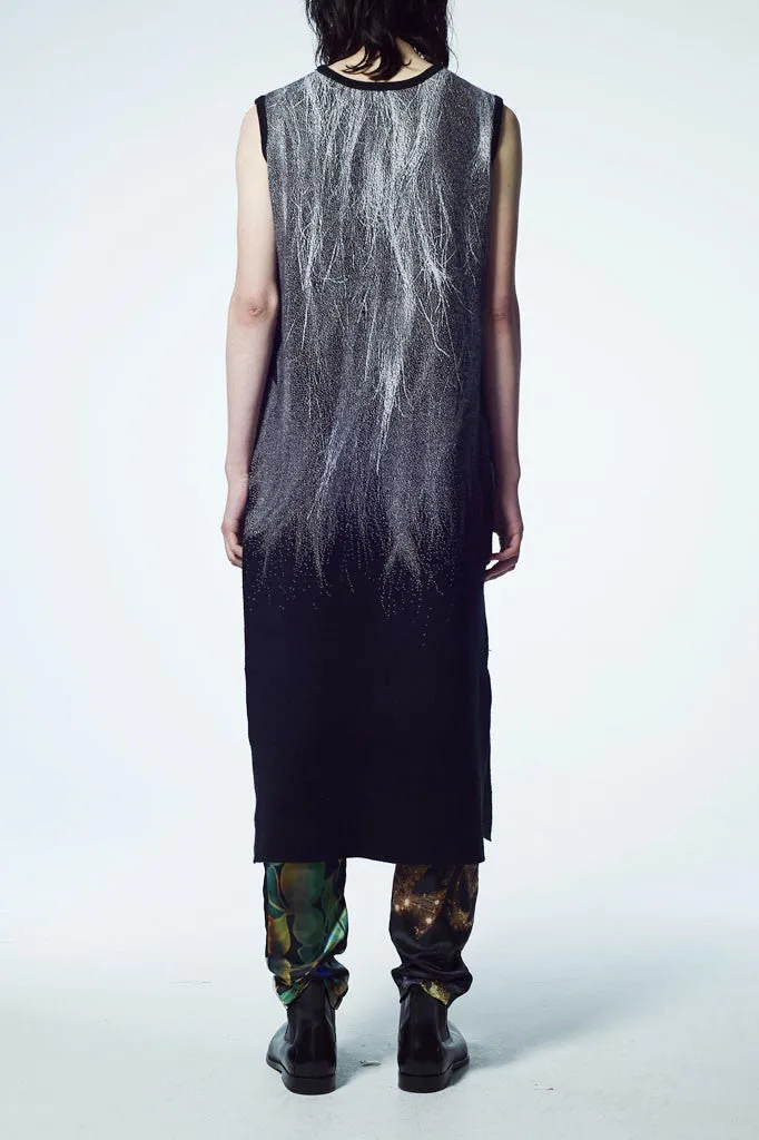 Slade Collection- Fur and Slogan Knitted Jacquard Long Vest Top