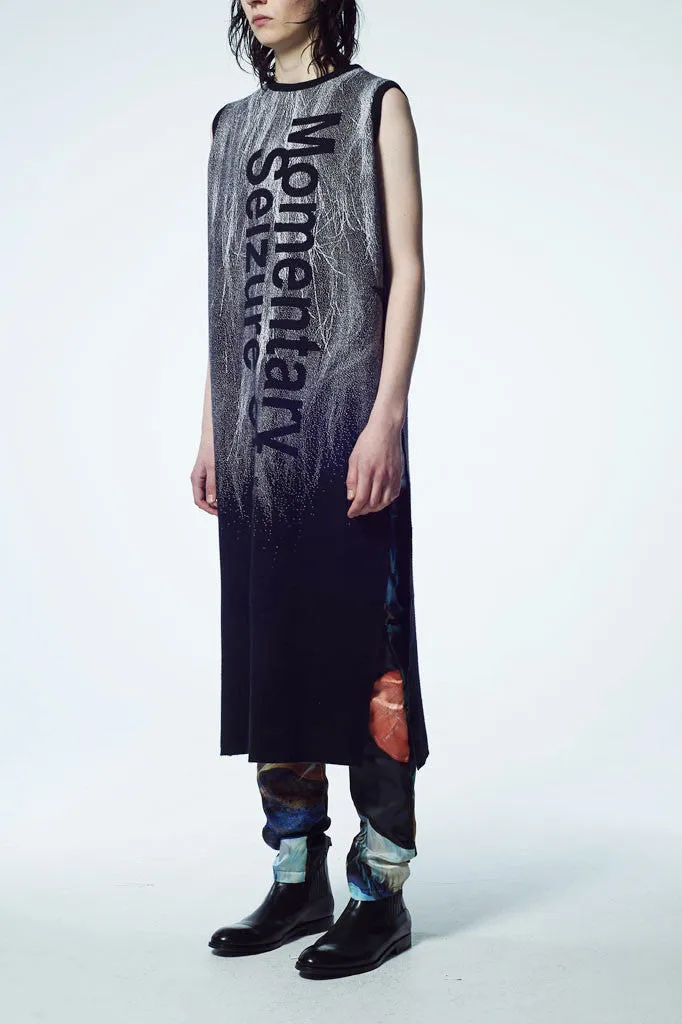 Slade Collection- Fur and Slogan Knitted Jacquard Long Vest Top