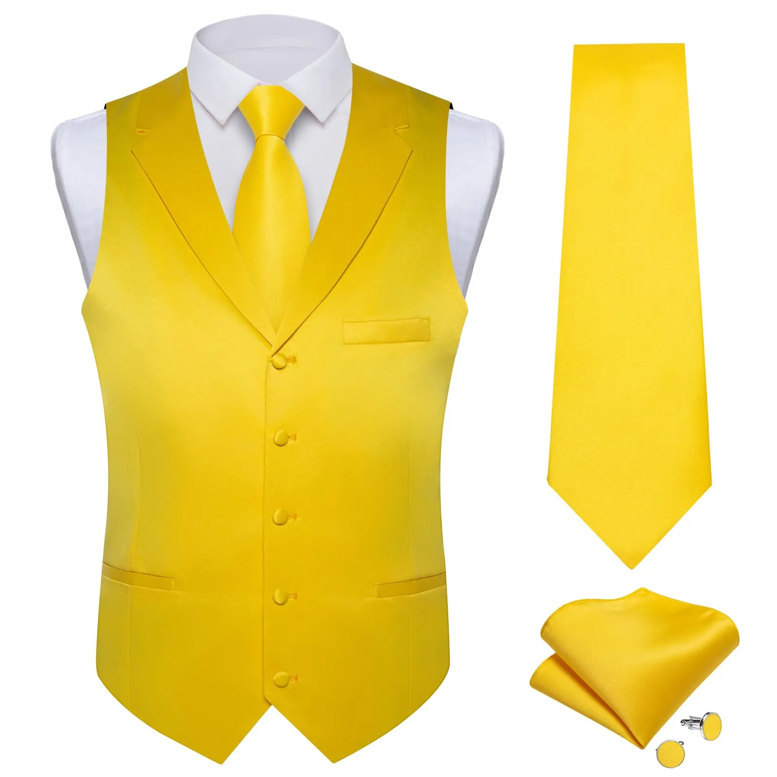 Ties2you Silk Vest Citrine Yellow Solid Notched Collar Mens Vest for Casual