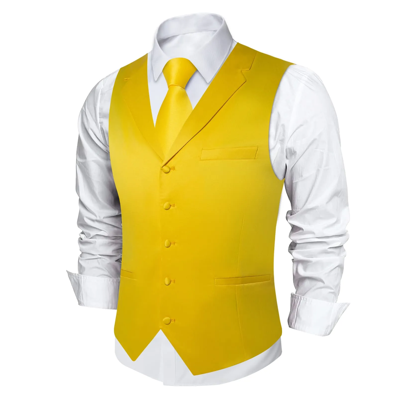 Ties2you Silk Vest Citrine Yellow Solid Notched Collar Mens Vest for Casual